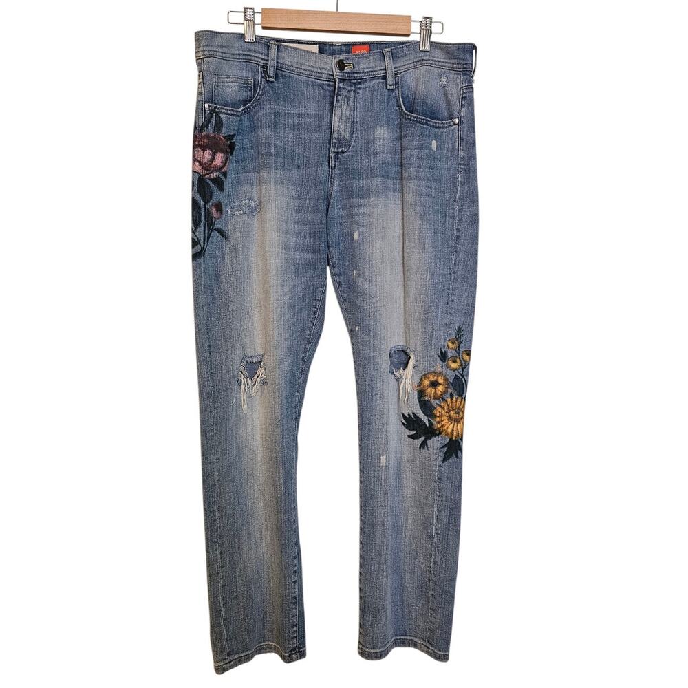 Pilcro by Anthropologie Boho Floral Mid Rise Boyfriend Distressed Denim Jeans - Picture 2 of 10